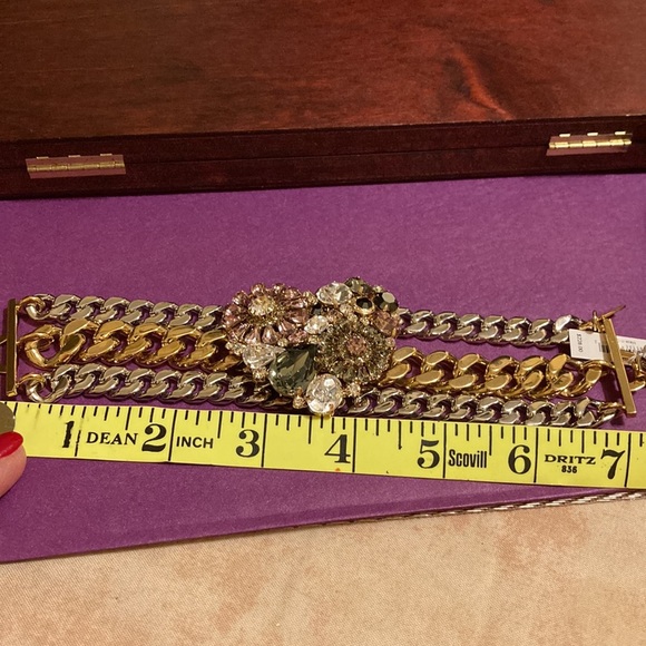 NWT Coach multicolored rhinestone heart pendant & silver/gold LG link bracelet - Picture 14 of 16